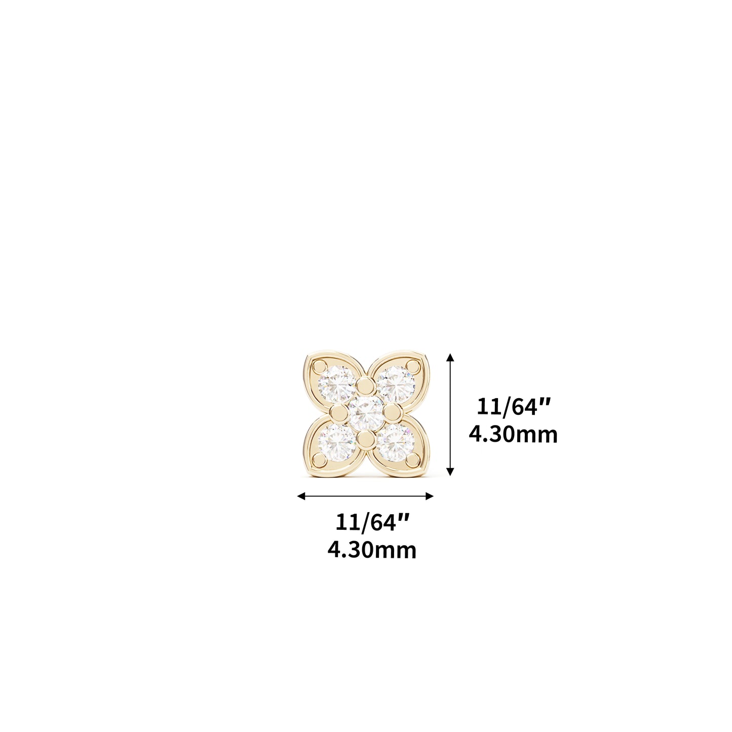 14K Gold Prong-Set Diamond Clover Threadless End