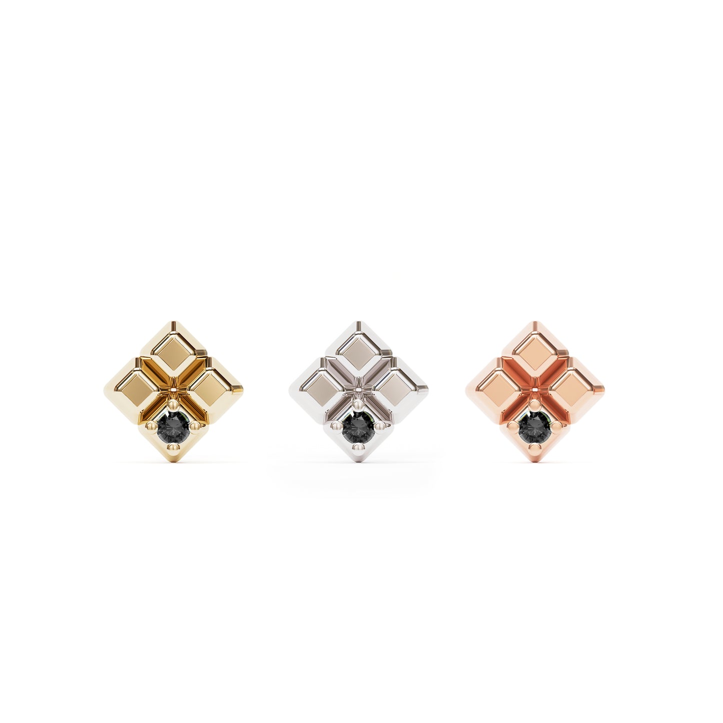 14K Gold Black Diamond Unique Square Threadless End