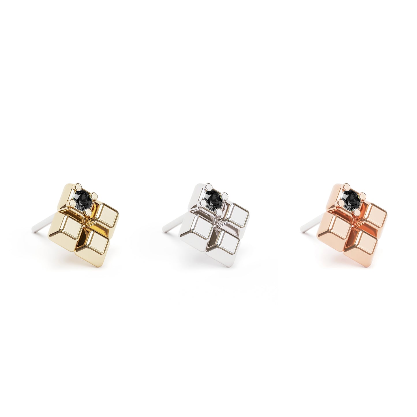 14K Gold Black Diamond Unique Square Threadless End