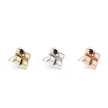 14K Gold Black Diamond Unique Square Threadless End