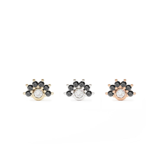 14K Gold Half Pavé Black and White Diamond Threadless End