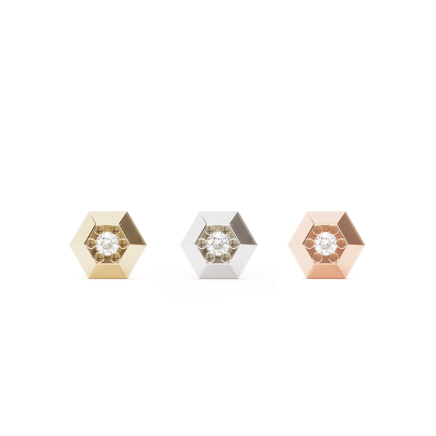 Tiny 14K Gold Diamond Hexagon Threadless End