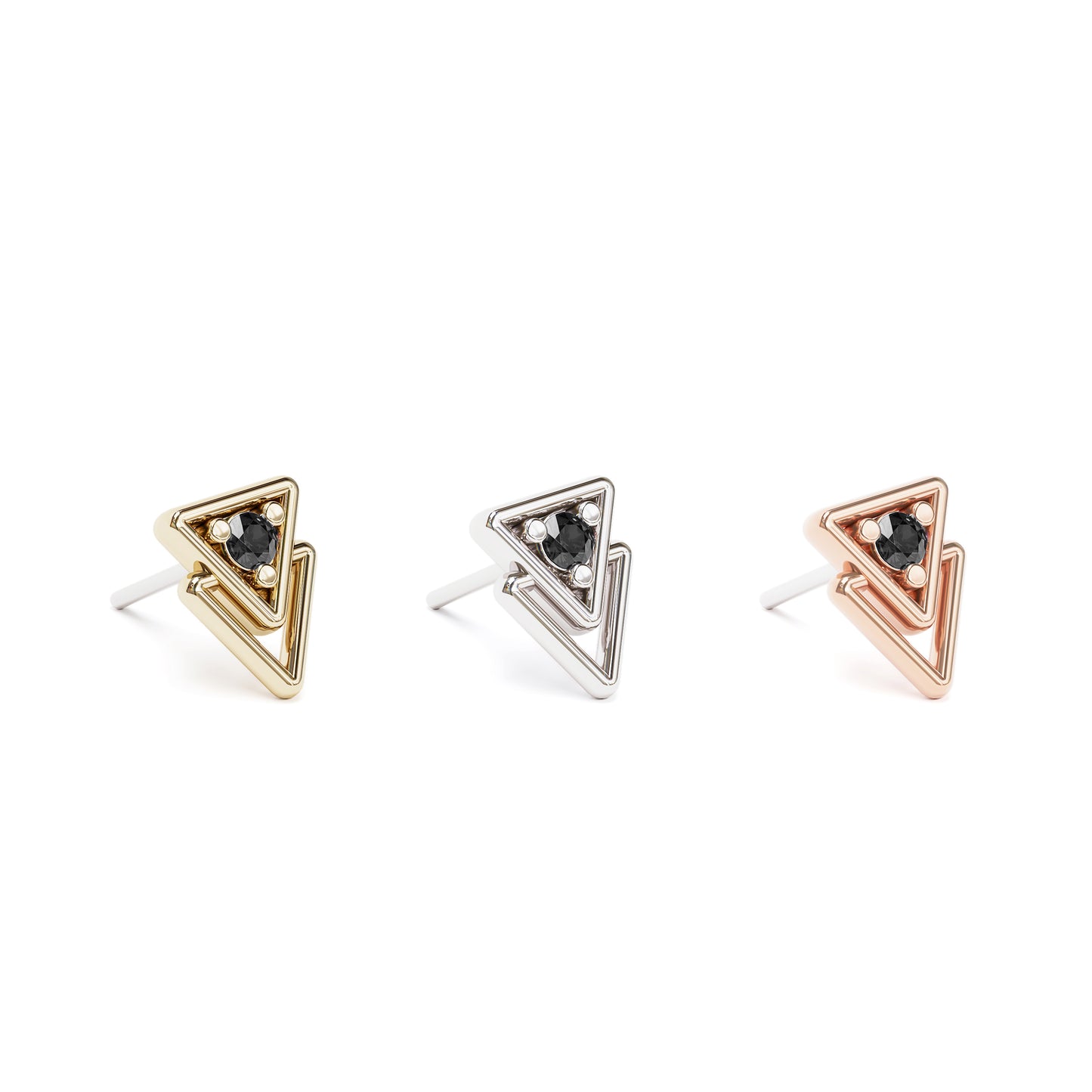 14K Gold Black Diamond Double Triangle Threadless End