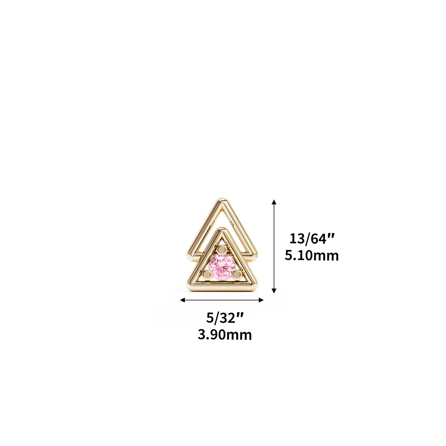 14K Gold Pink Tourmaline Double Triangle Threadless End