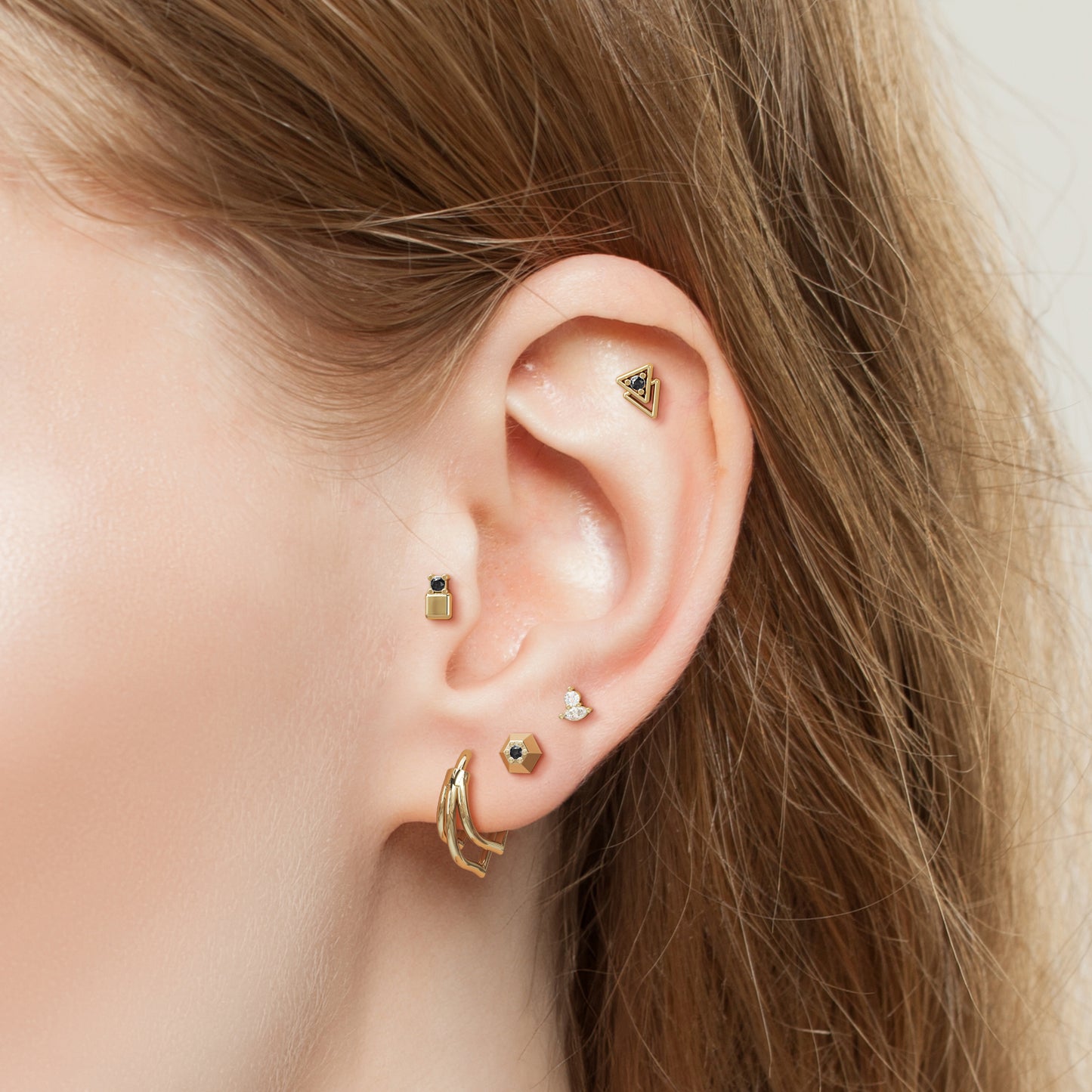 14K Gold Black Diamond Double Triangle Threadless End