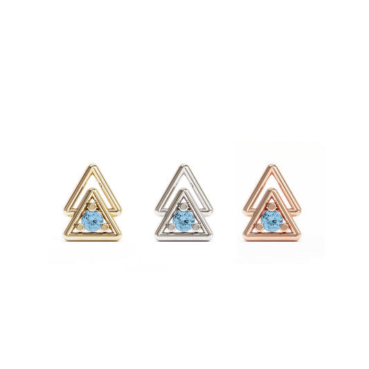 14K Gold Blue Topaz Double Triangle Threadless End