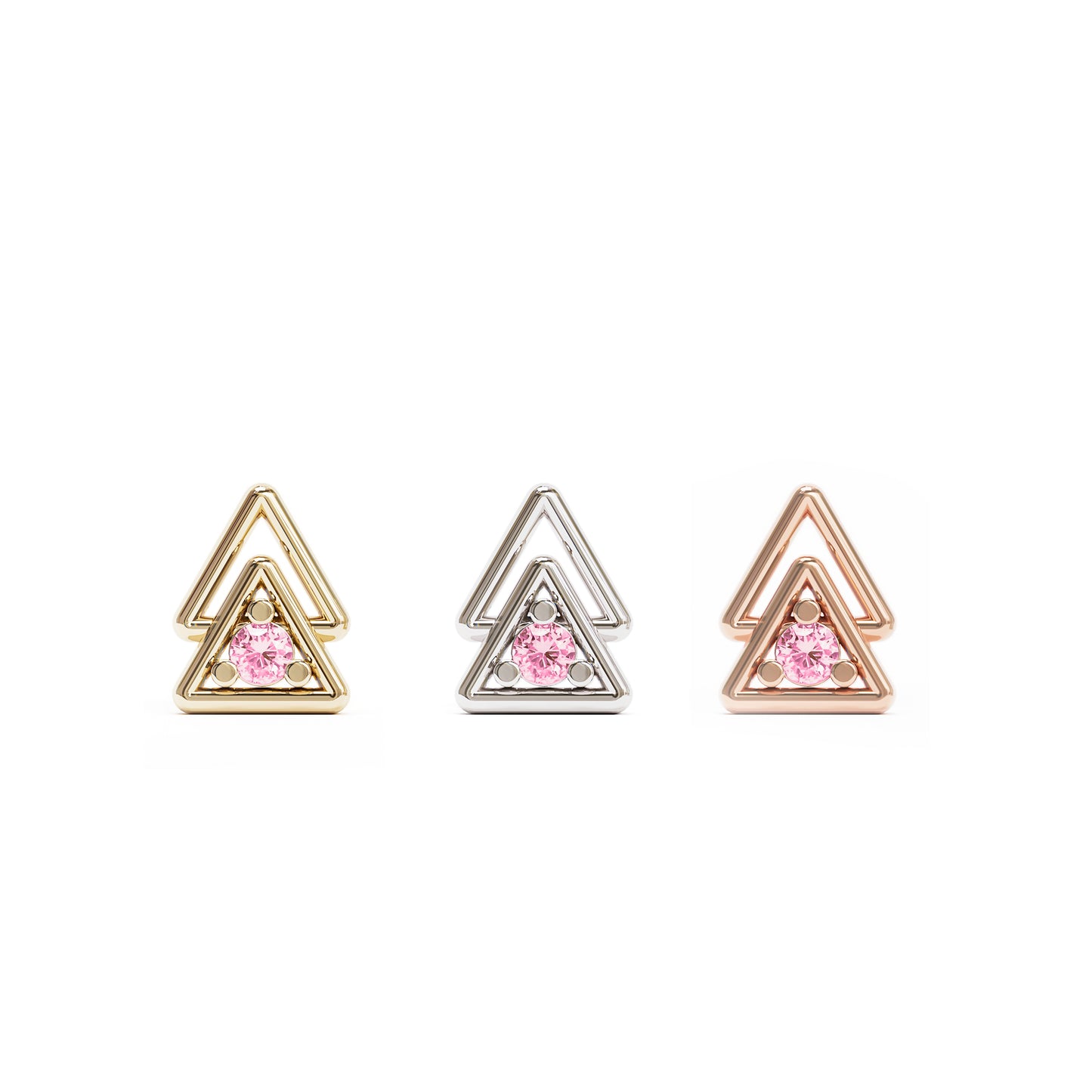 14K Gold Pink Tourmaline Double Triangle Threadless End