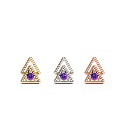 14K Gold Amethyst Double Triangle Threadless End