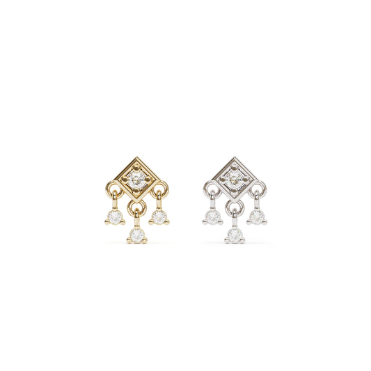 14K Gold Diamond Square Dangle Threadless End