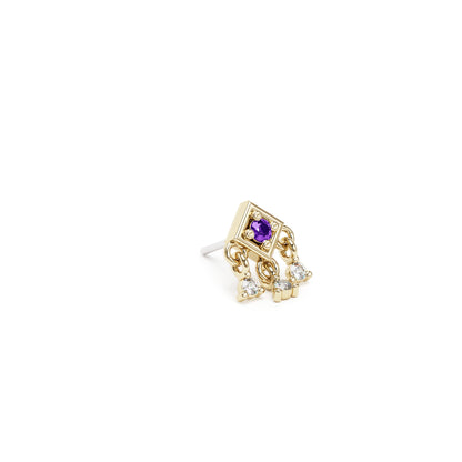 14K Gold Amethyst Diamond Square Dangle Threadless End