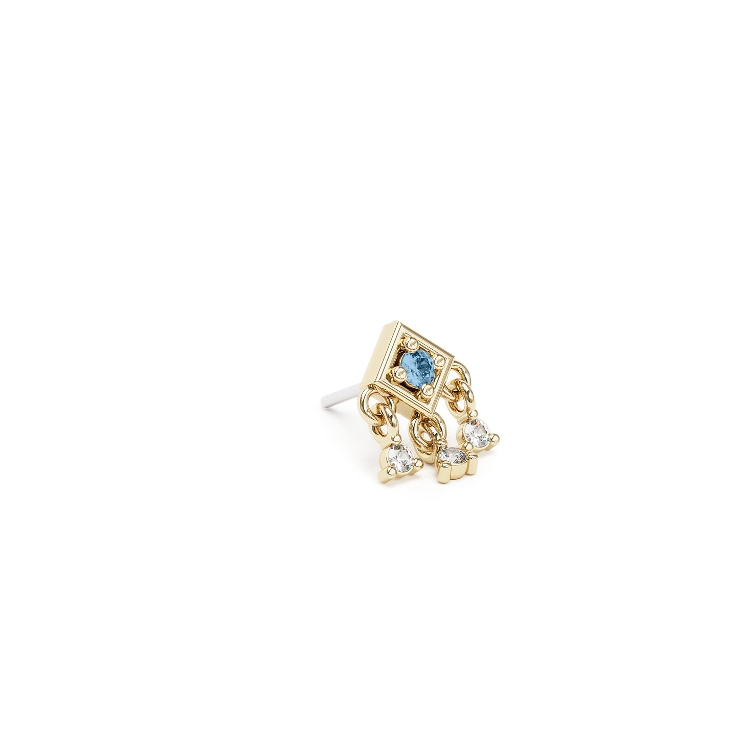 14K Gold Blue Topaz Diamond Square Dangle Threadless End