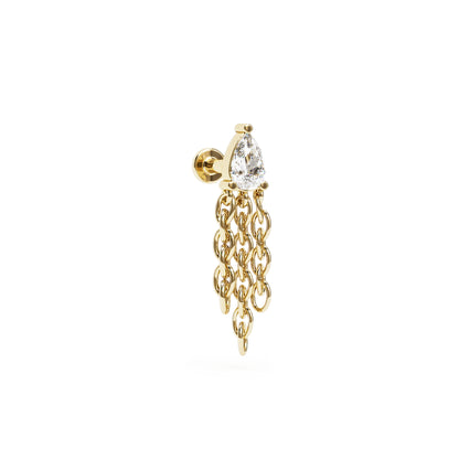 14K Gold Pear-Shape Diamond Chain Dangle Stud