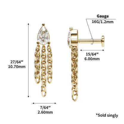 14K Gold Pear-Shape Diamond Chain Dangle Stud