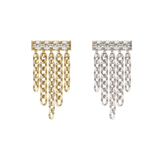 14K Gold Diamond Bar Chain Dangle Threadless End