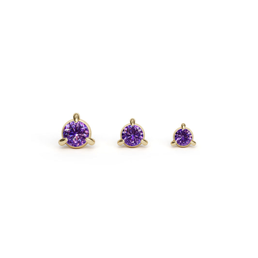 14K Gold 3-Prong Amethyst Threadless End