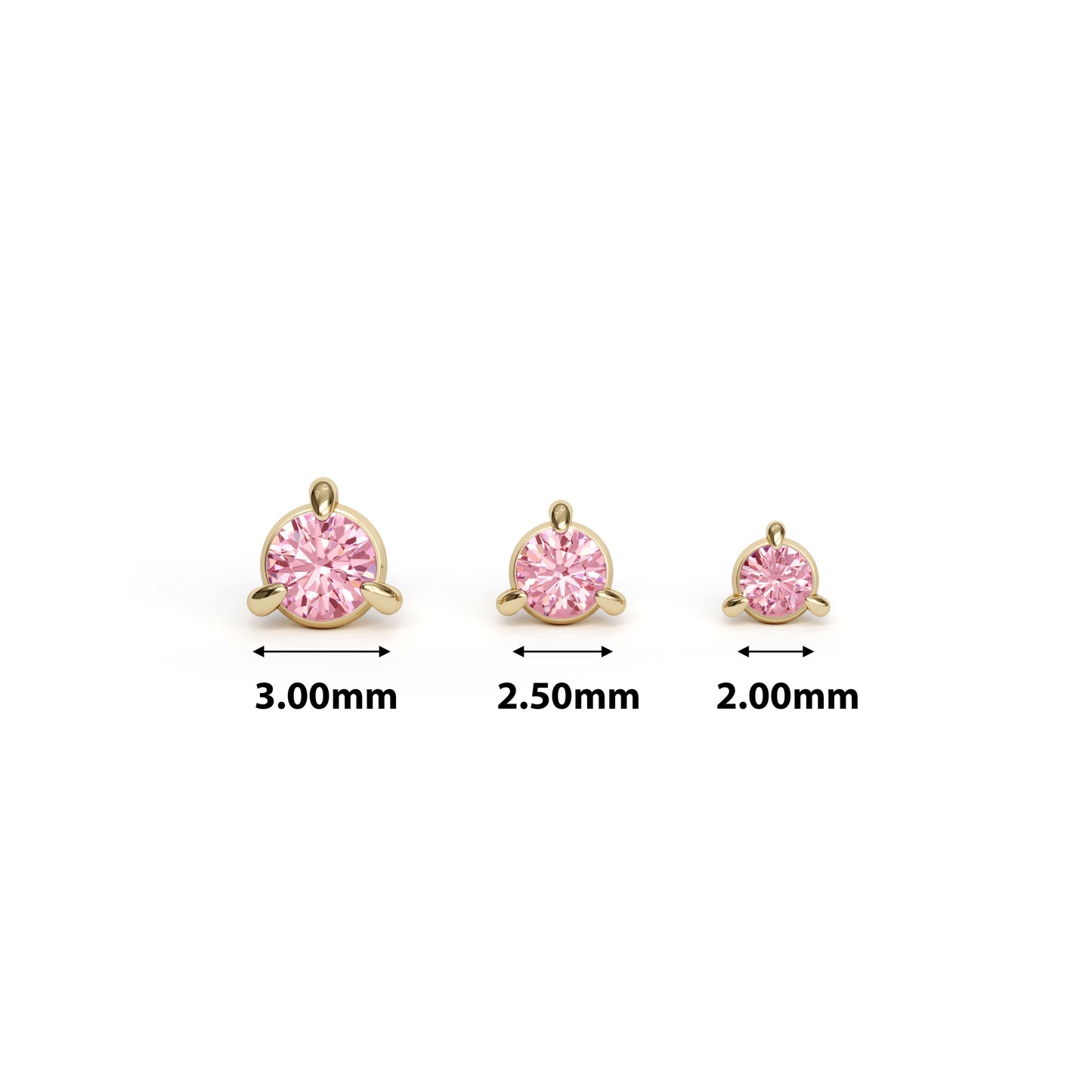 14K Gold 3-Prong Pink Tourmaline Threadless End