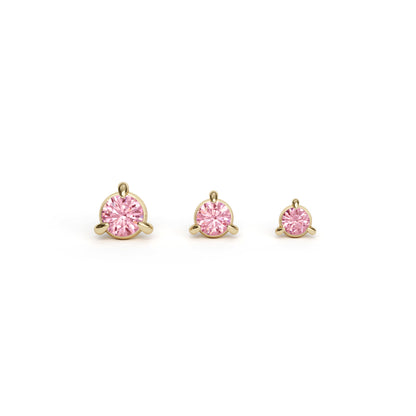14K Gold 3-Prong Pink Tourmaline Threadless End