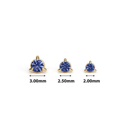 14K Gold 3-Prong Sapphire Threadless End