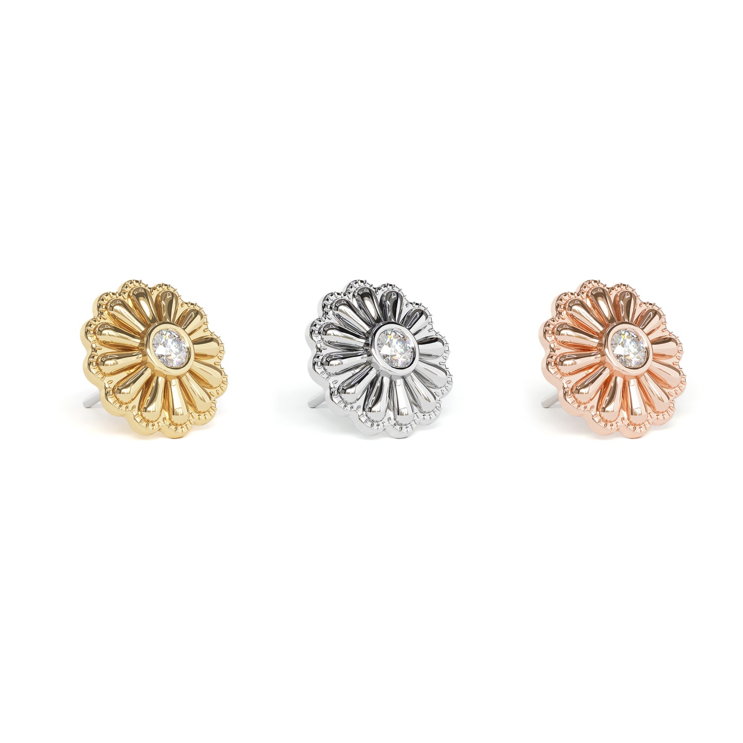 14K Gold Diamond Daisy Flower Threadless End