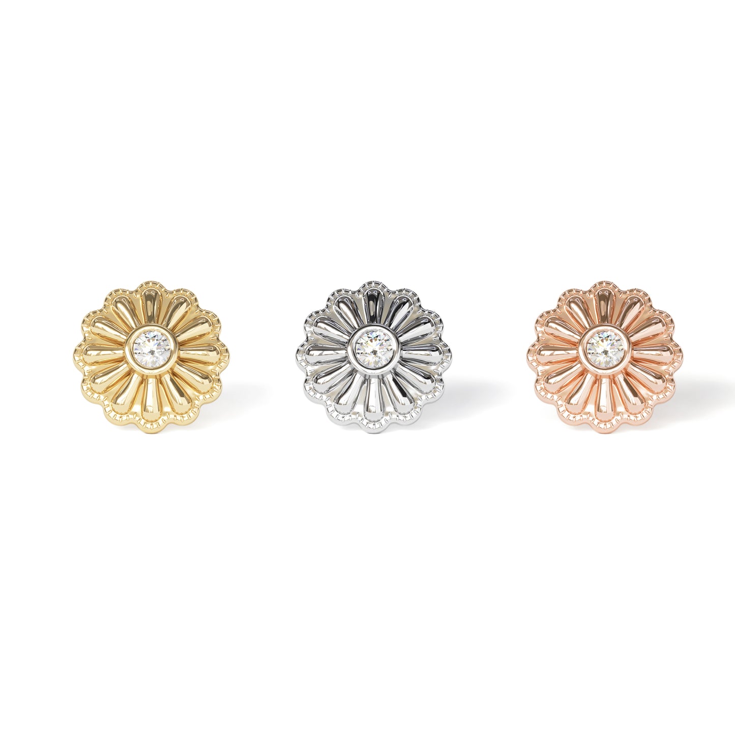 14K Gold Diamond Daisy Flower Threadless End