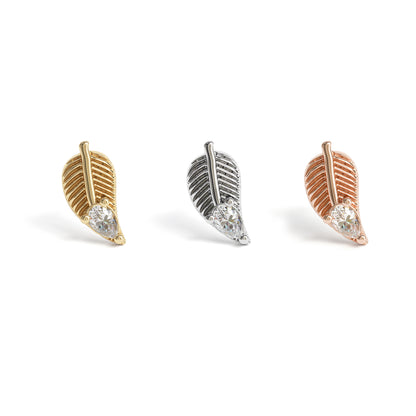 14K Gold Diamond Feather Threadless End