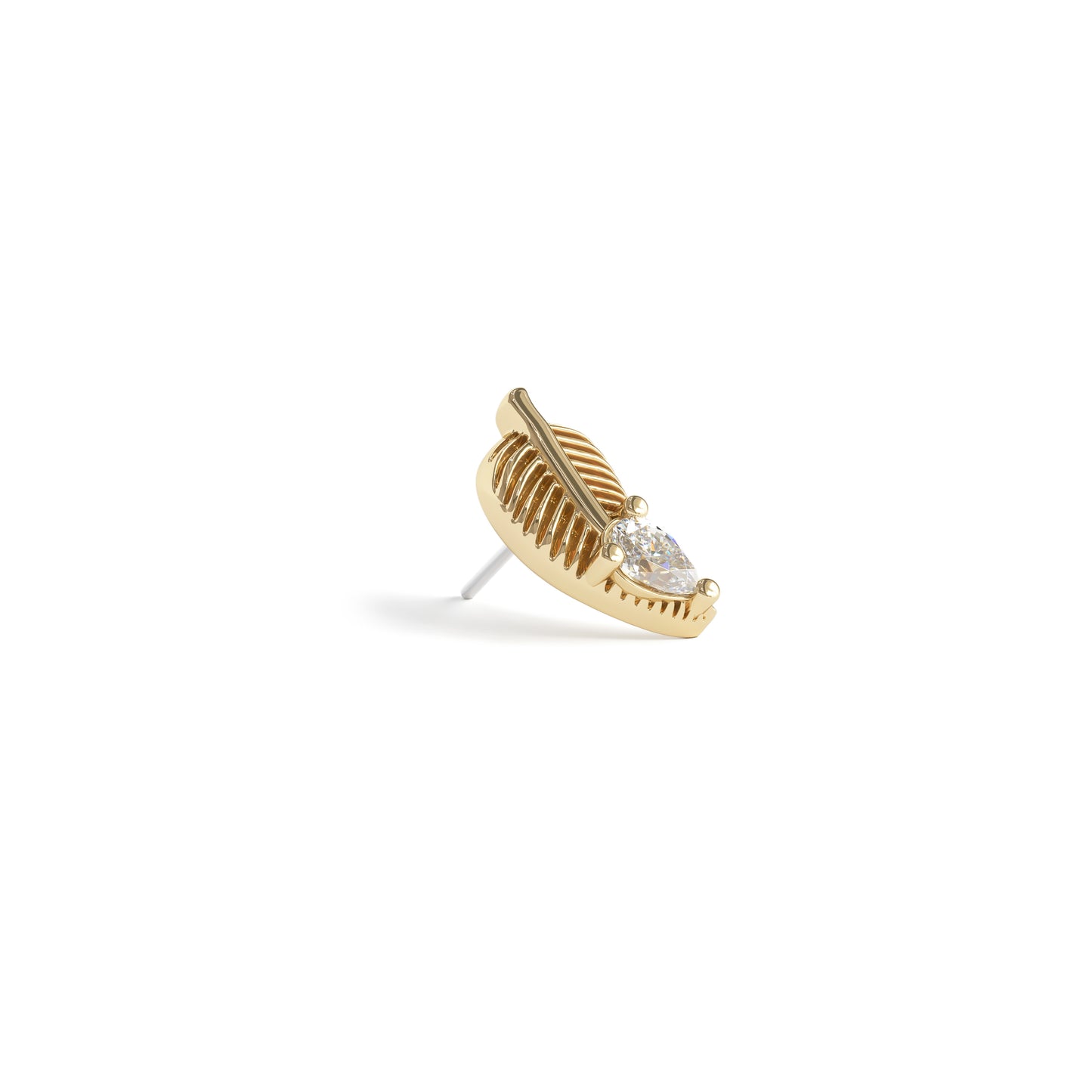 14K Gold Diamond Feather Threadless End