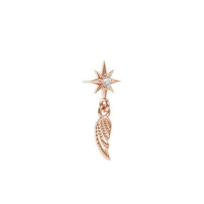 14K Gold Diamond Starburst Feather Dangle Threadless End