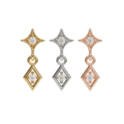 14K Gold Diamond Starburst Rhombus Dangle Threadless End