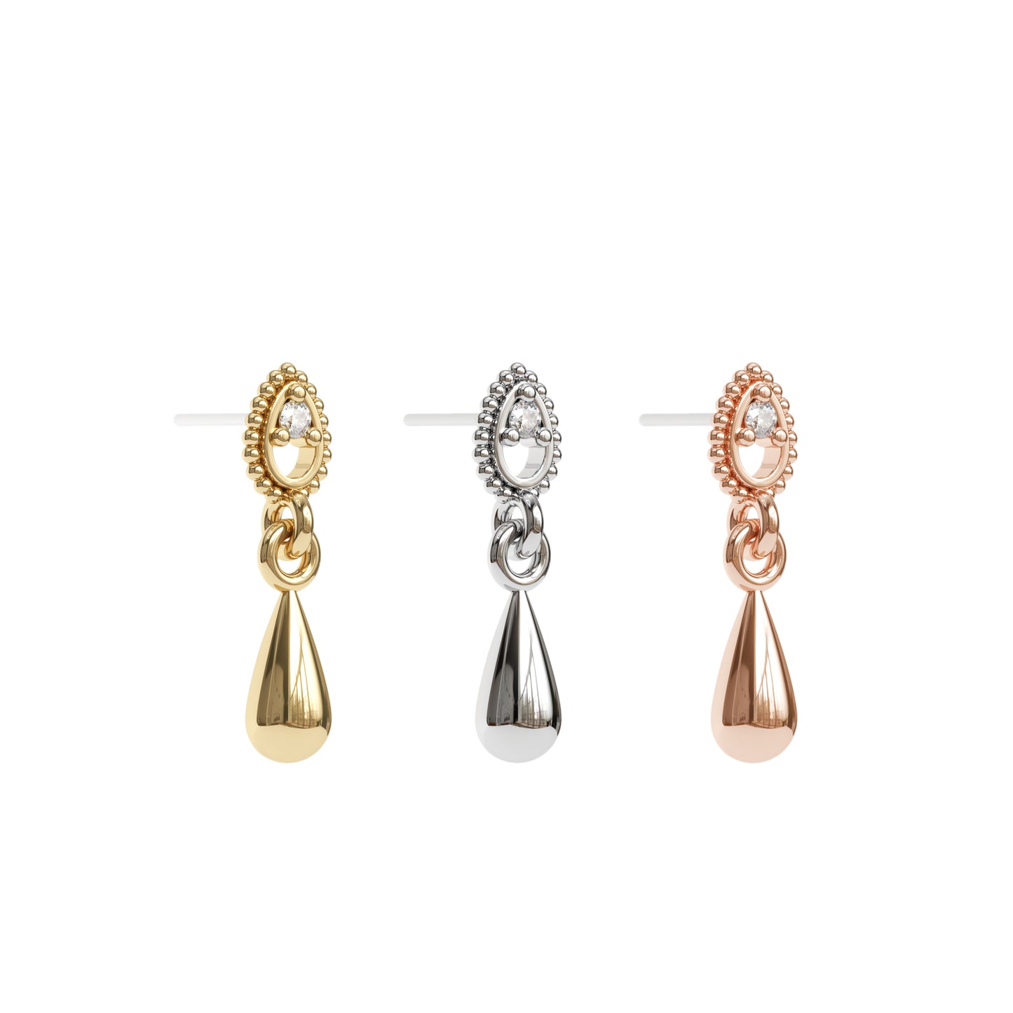 14K Gold Diamond Teardrop Dangle Threadless End