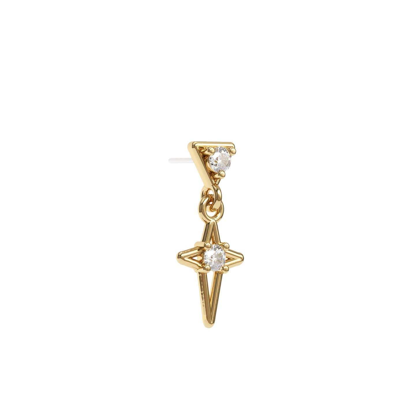 14K Gold Diamond Four Point Star Dangle Threadless End