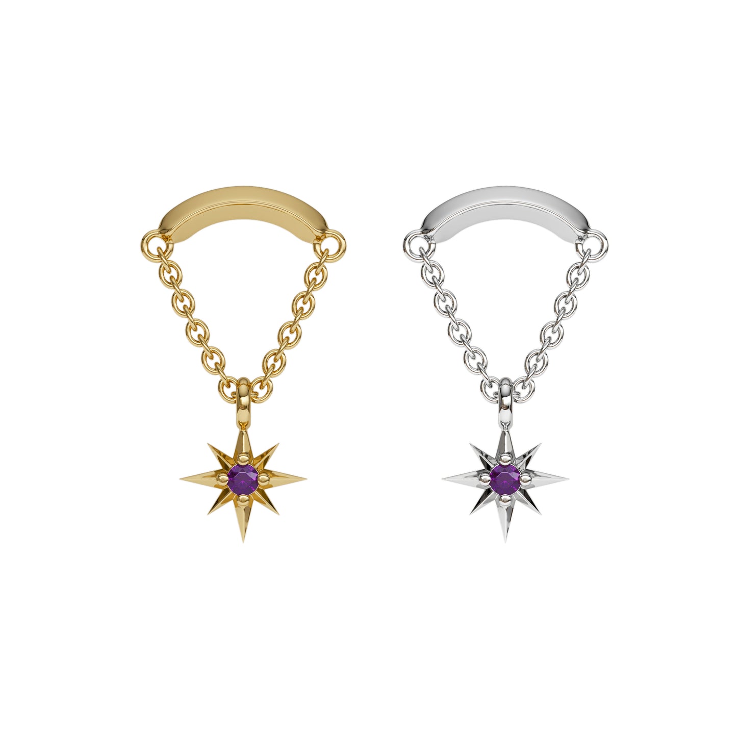 14K Gold Amethyst Starburst Chain Threadless End