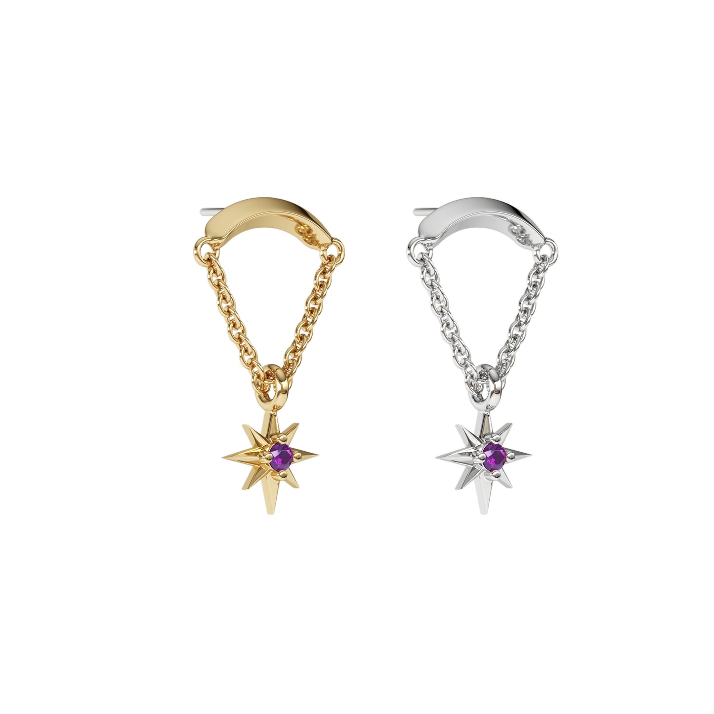 14K Gold Amethyst Starburst Chain Threadless End