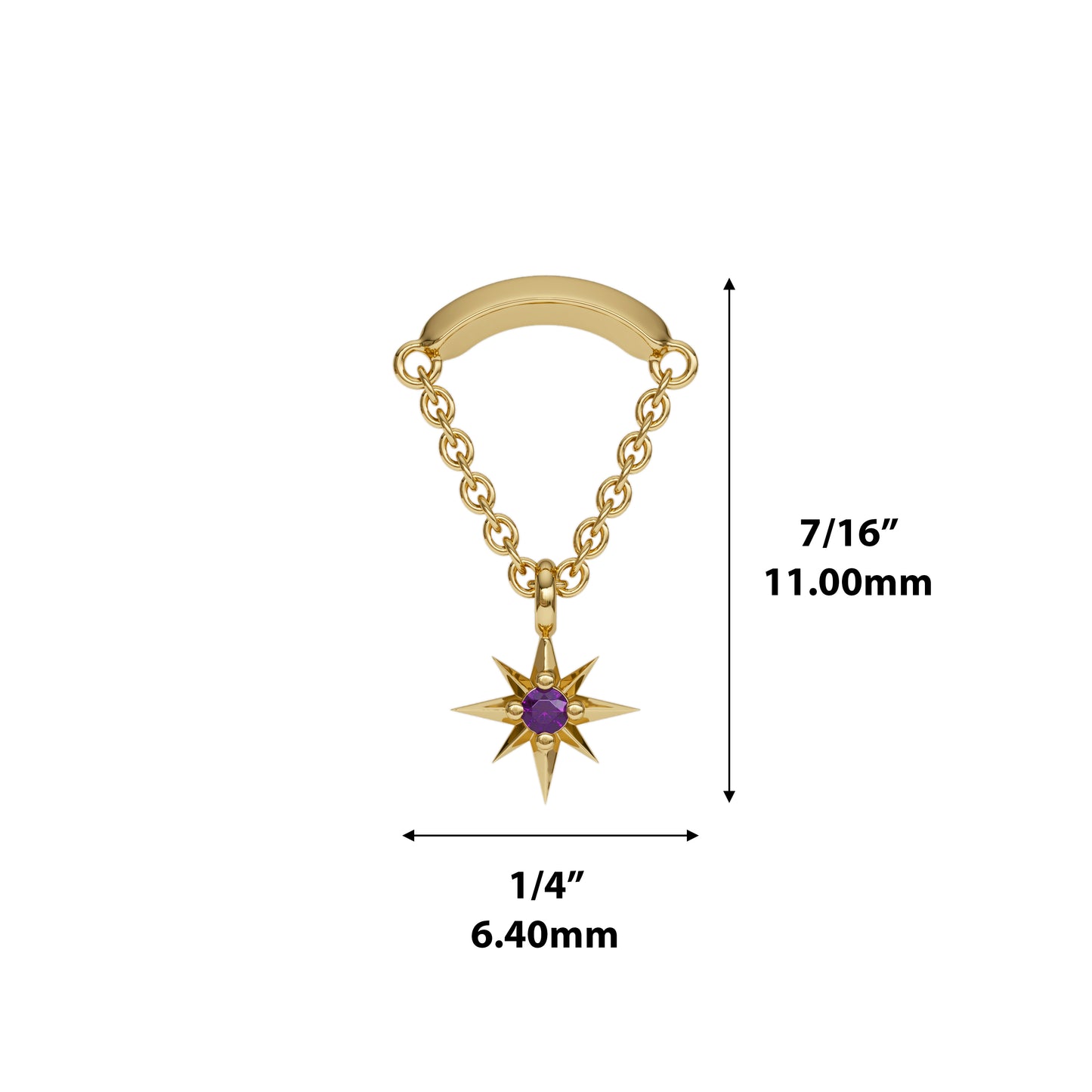 14K Gold Amethyst Starburst Chain Threadless End