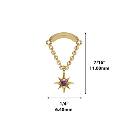 14K Gold Amethyst Starburst Chain Threadless End