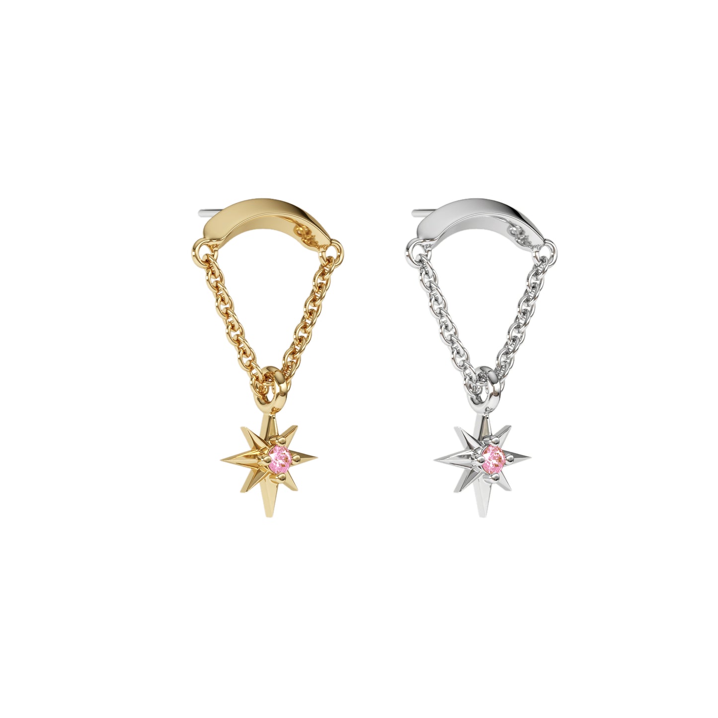 14K Gold Pink Tourmaline Starburst Chain Threadless End