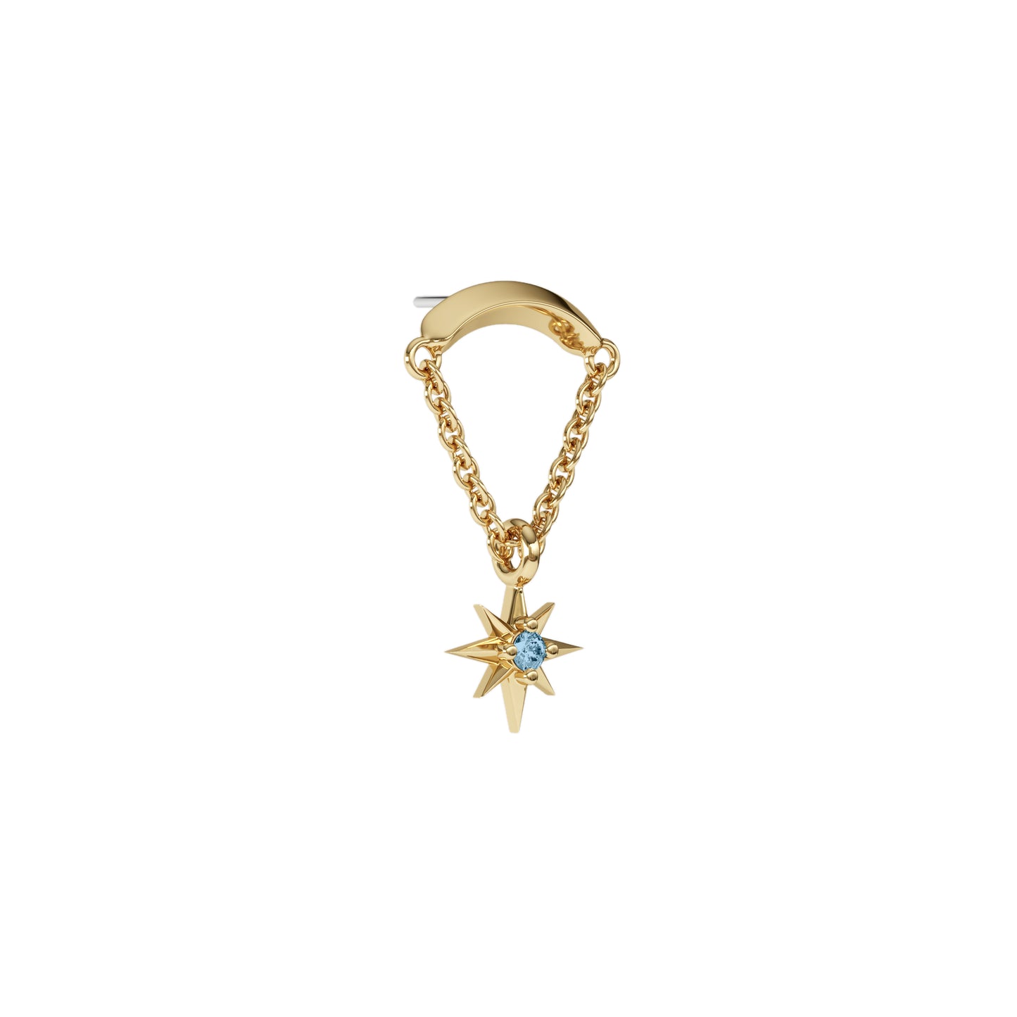 14K Gold Blue Topaz Starburst Chain Threadless End