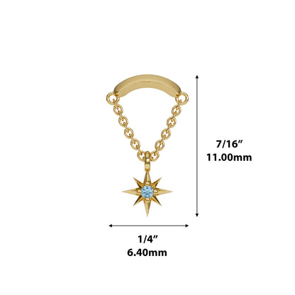 14K Gold Blue Topaz Starburst Chain Threadless End
