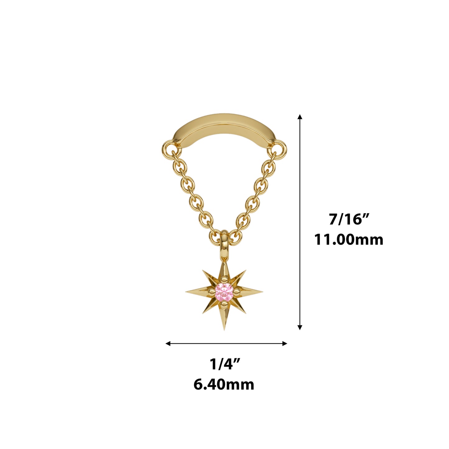 14K Gold Pink Tourmaline Starburst Chain Threadless End