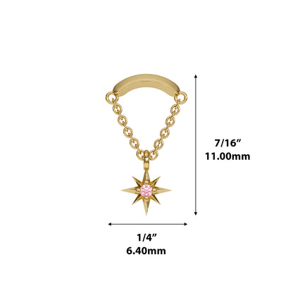 14K Gold Pink Tourmaline Starburst Chain Threadless End