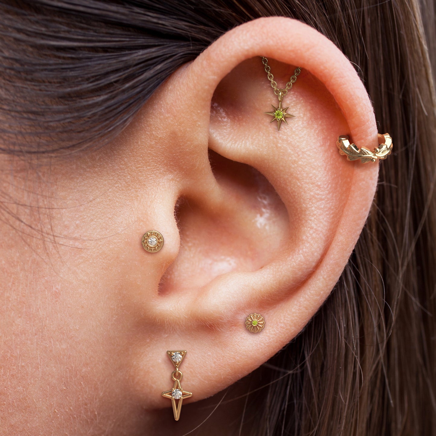 14K Gold Peridot Starburst Chain Threadless End