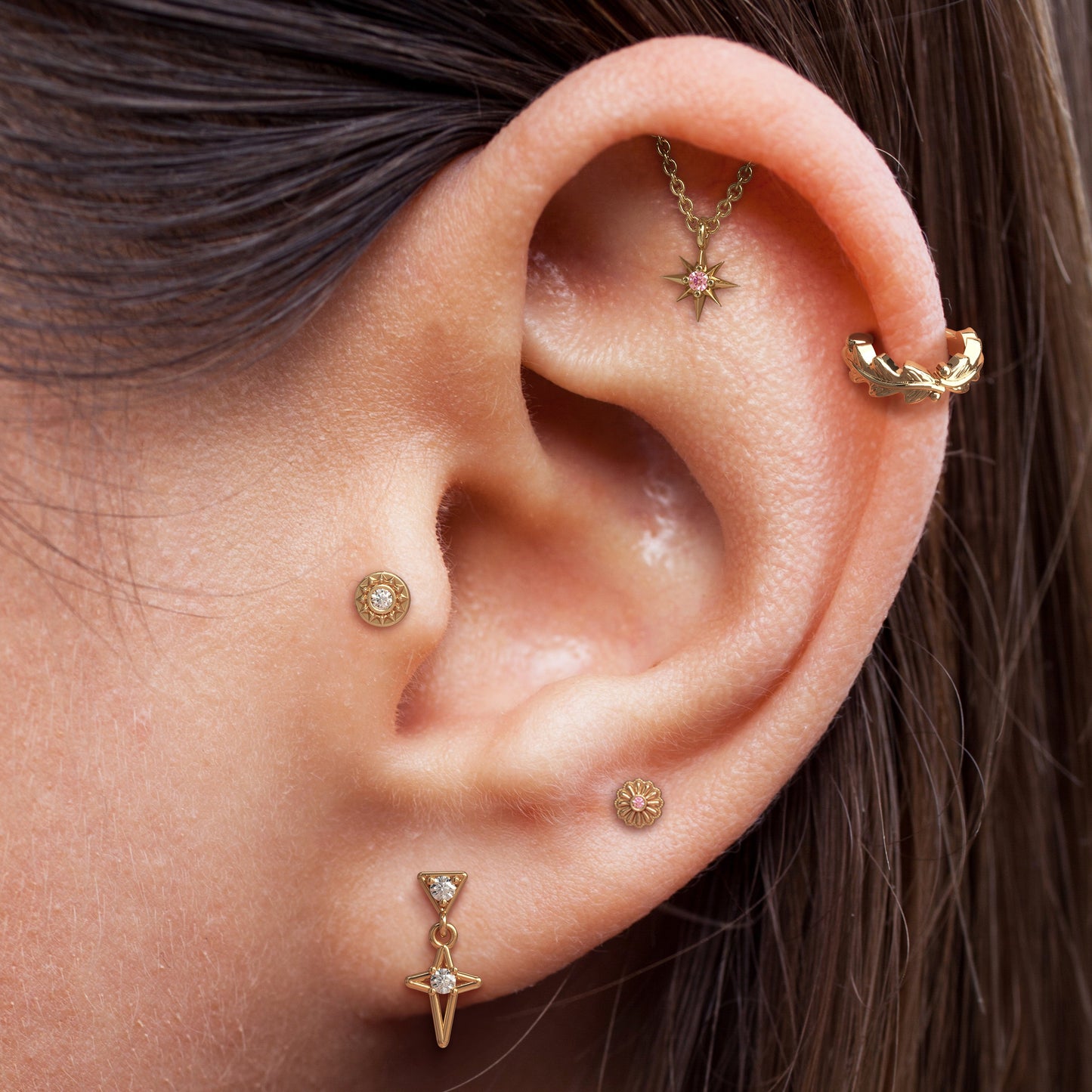 14K Gold Pink Tourmaline Starburst Chain Threadless End