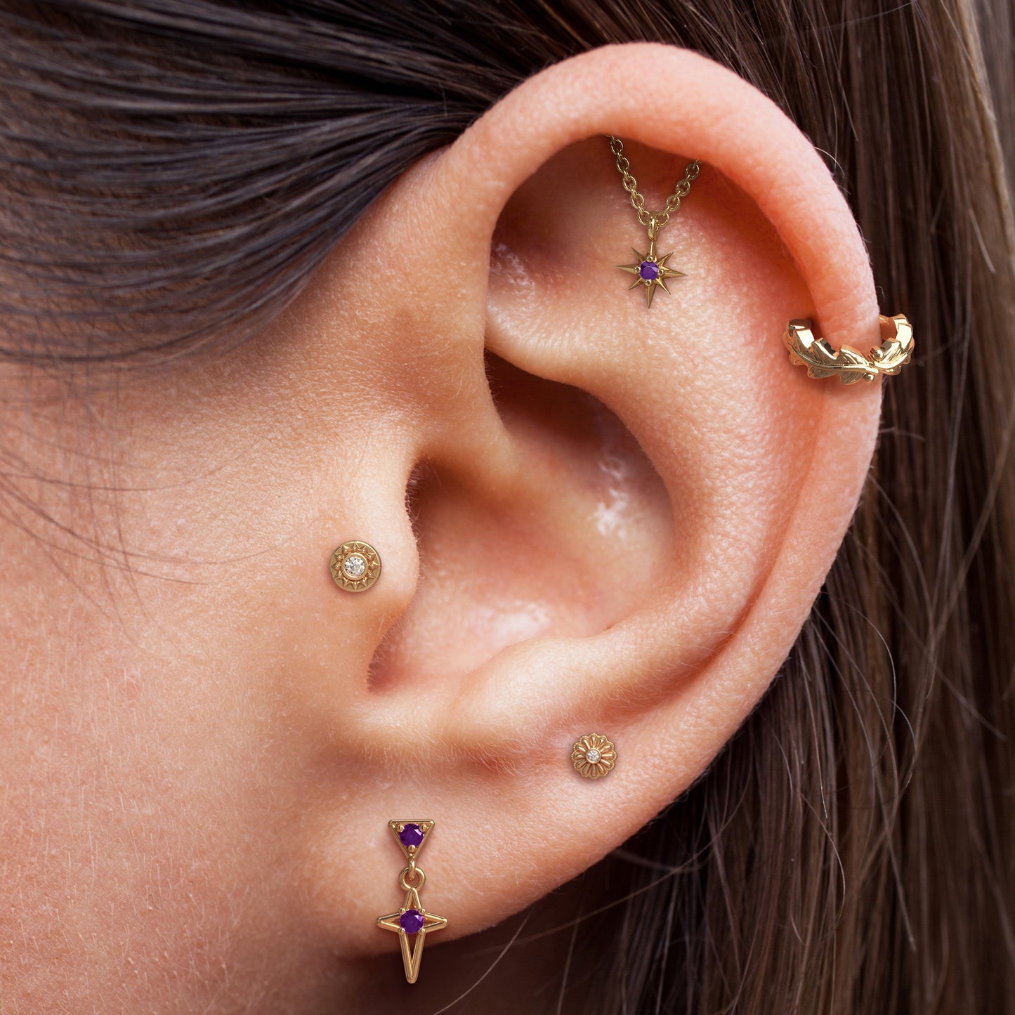14K Gold Amethyst Starburst Chain Threadless End