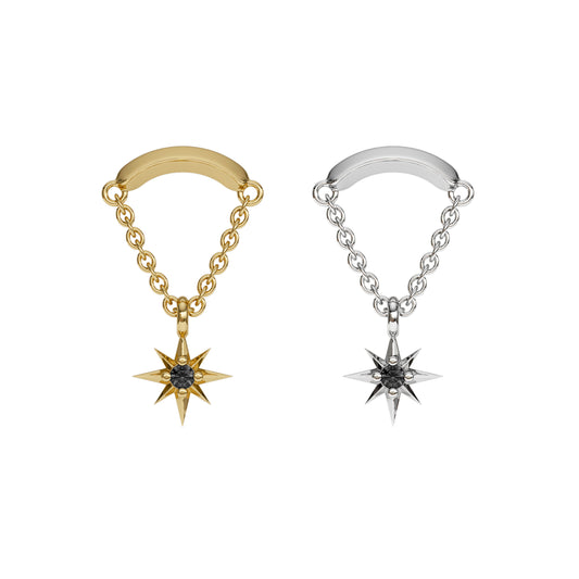 14K Gold Black Diamond Starburst Chain Threadless End
