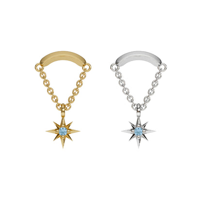 14K Gold Blue Topaz Starburst Chain Threadless End