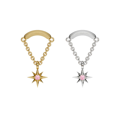 14K Gold Pink Tourmaline Starburst Chain Threadless End