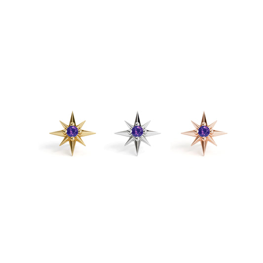 14K Gold Amethyst Starburst Threadless End