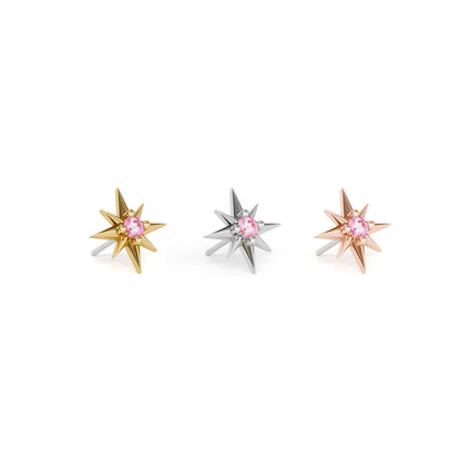 14K Gold Pink Tourmaline Starburst Threadless End