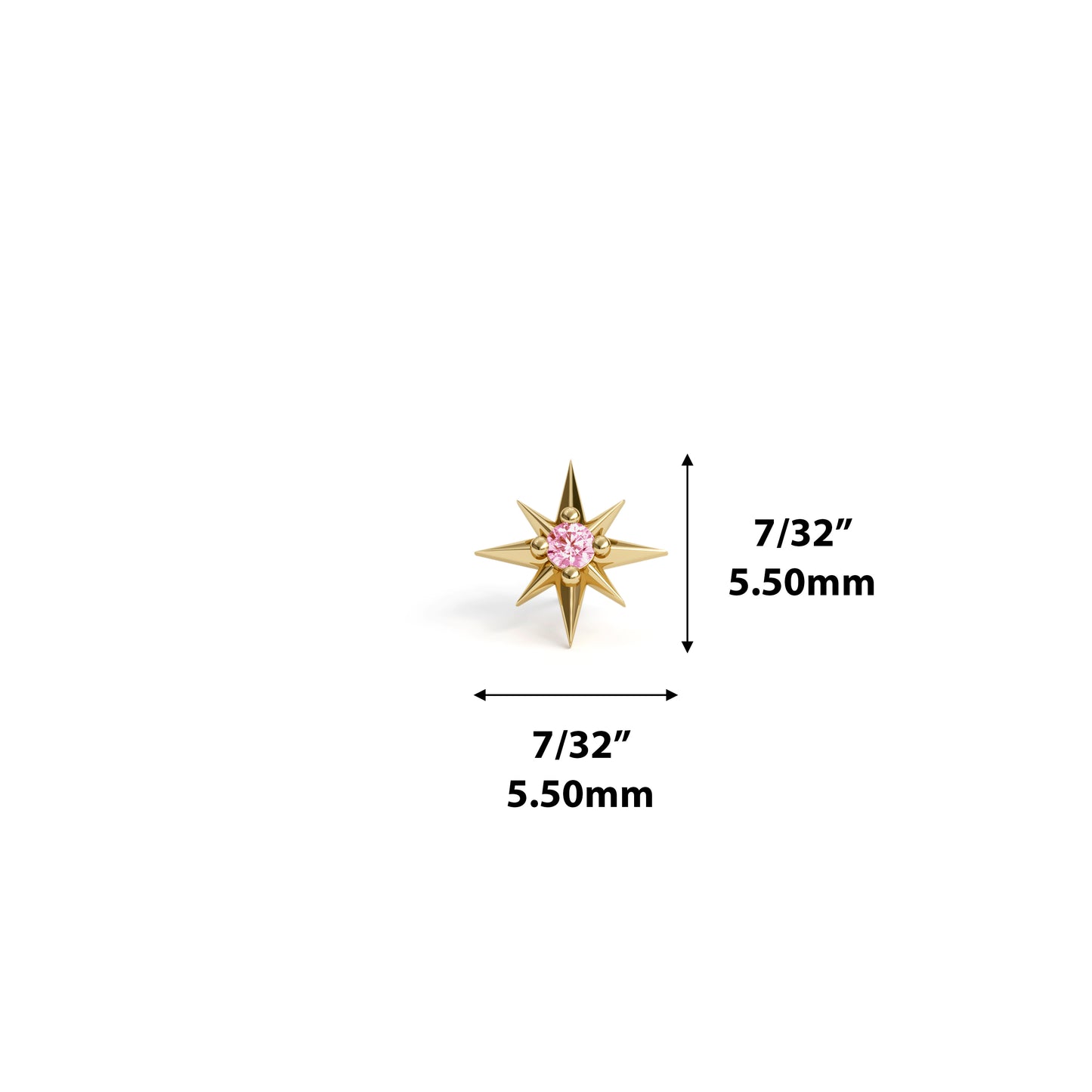 14K Gold Pink Tourmaline Starburst Threadless End