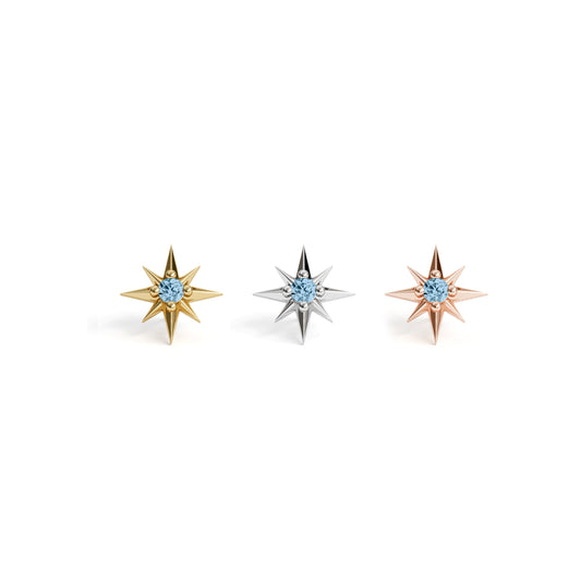 14K Gold Blue Topaz Starburst Threadless End