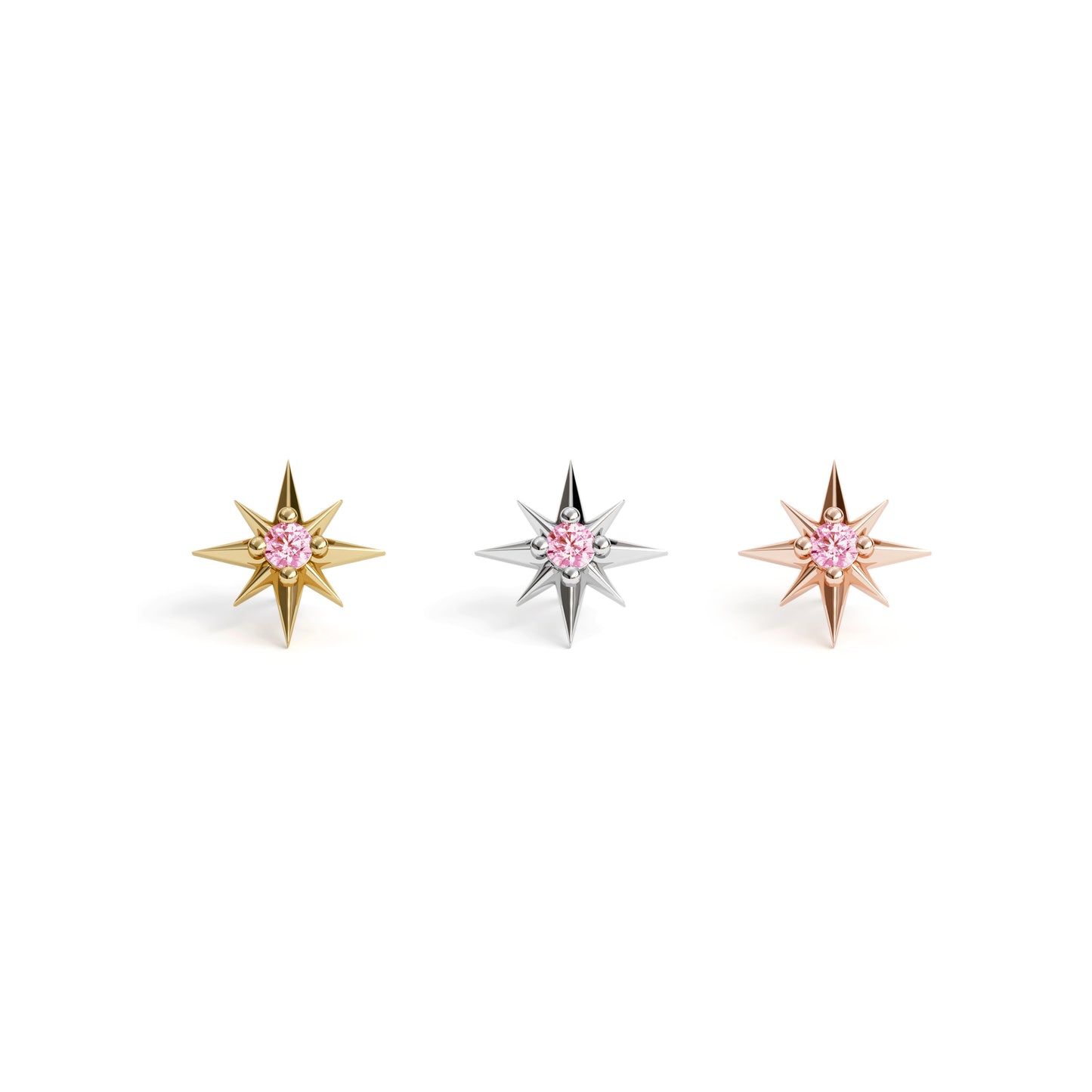 14K Gold Pink Tourmaline Starburst Threadless End
